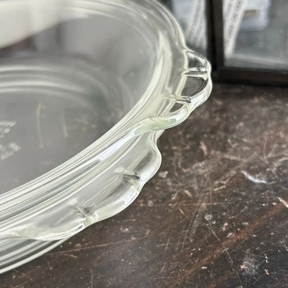 2 Vintage GL163-Pyrex #207 Pie Plate Clear Glass 18cm Scalloped Handles